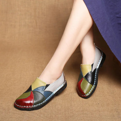 WOIZGIC Women’s Genuine Leather Loafers – Colorful Non-Slip Moccasin Flats Plus Size 42