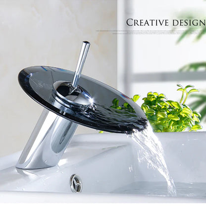 Colorful Glass Waterfall Bathroom Faucet – Chrome Deck Mounted Basin Sink Tap with Single Lever Mixer