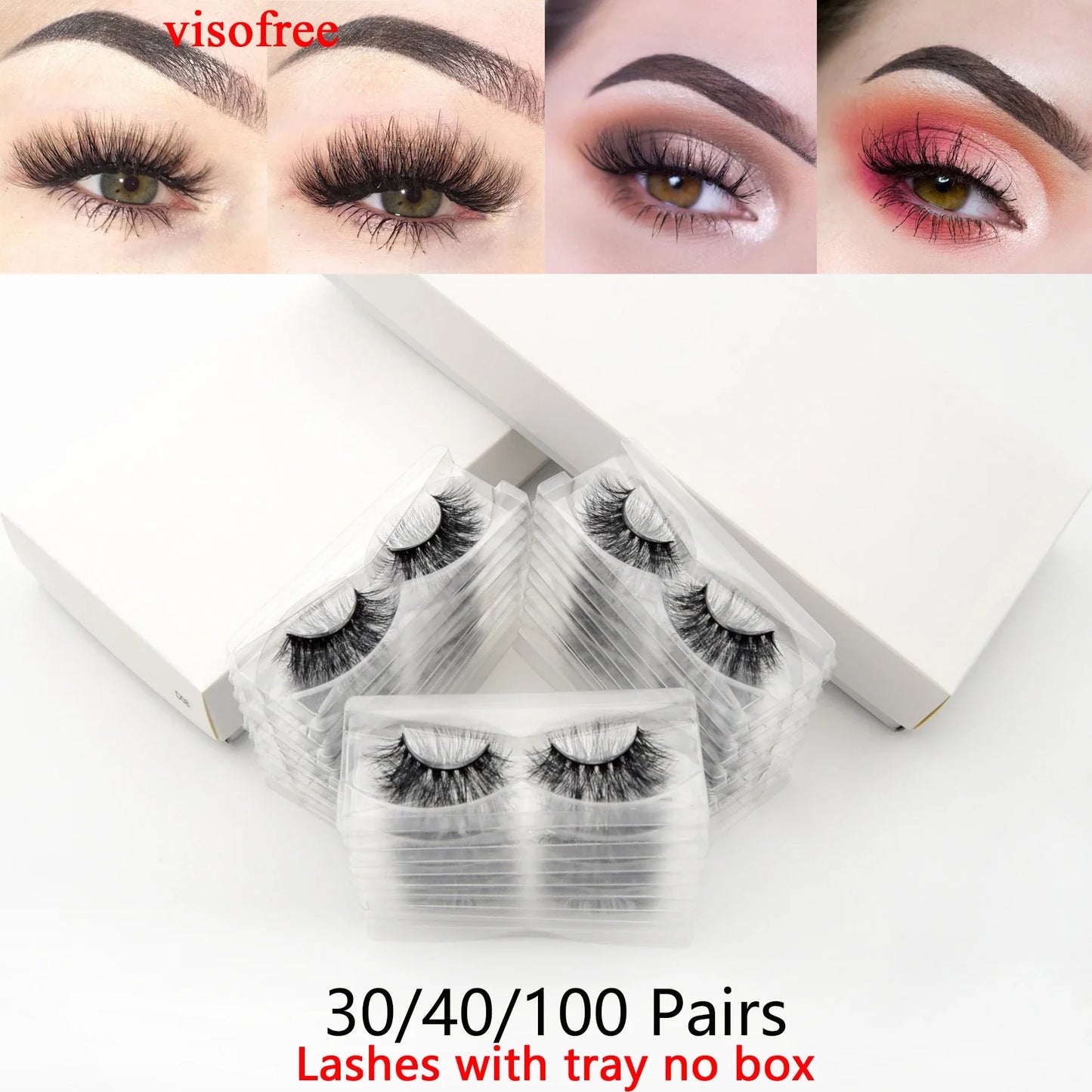Visofree 3D Mink Eyelashes – 30/40/100 Pairs Handmade Full Strip Lashes with Tray, Cruelty-Free False Lashes for Makeup