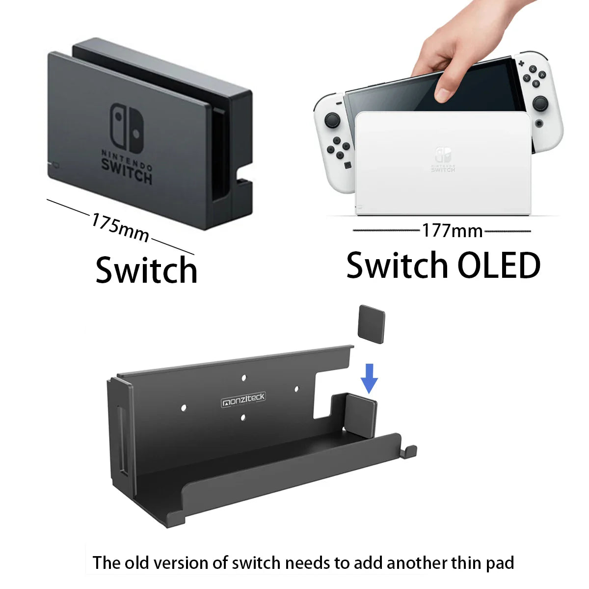 Monzlteck Wall Mount for Nintendo Switch – Original & OLED Dock Holder, Metal Gaming Accessory for TV Setup