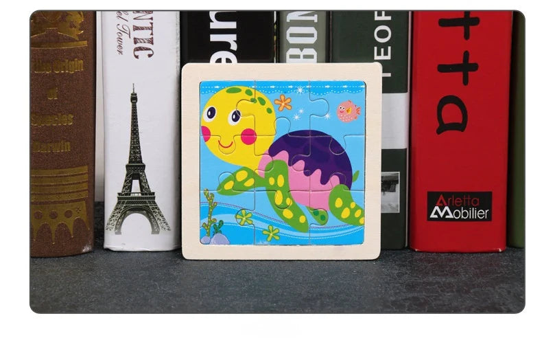 11cm Kids Wooden Jigsaw Puzzle – Cartoon Animal & Vehicle Montessori Educational Toys