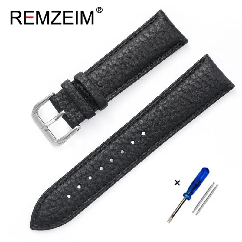Genuine Calfskin Leather Watch Strap – Men's & Women's Band Accessories, 12mm-22mm, Green, Blue, Red