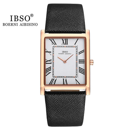 IBSO Ultra-Thin Rectangle Dial Men's Quartz Watch – Luxury Business Style, Genuine Leather Strap, Waterproof
