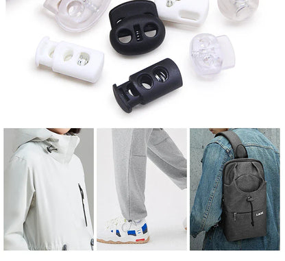 10pcs Plastic Cord Lock Stopper – Black Frost Toggle Clips for Shoelaces, Sportswear & DIY Bag Accessories