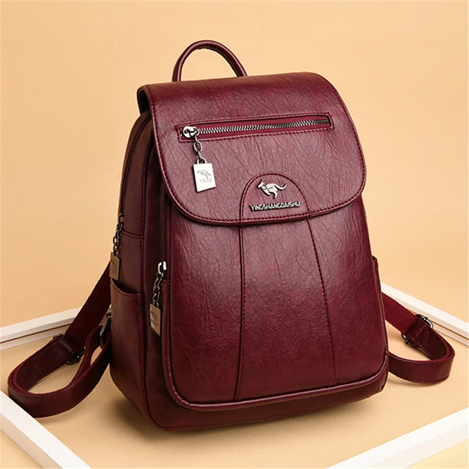 Women's Backpack 2022 - High-Quality Soft Leather, Large Capacity, Leisure Travel & School Bag for Teenage Girls - Black Mochila