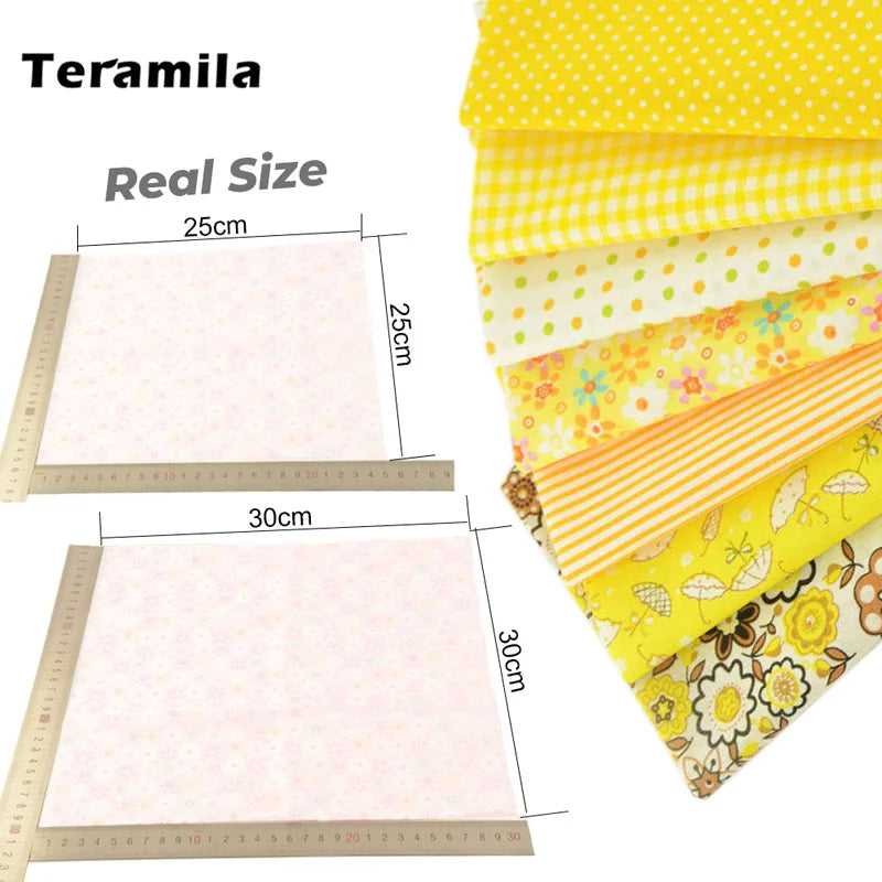 Teramila 7/8 Pcs Patchwork Quilt Fabrics Set - 30x30cm/25x25cm Cotton Sewing Cloth for Needlework and Handmade Projects