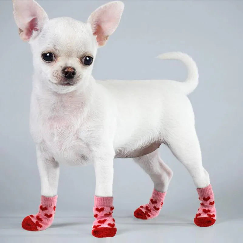 4pcs Warm Puppy Dog Socks: Soft Pet Knits Cartoon Anti-Slip Shoes - Cute Accessories for Small-Medium Dogs