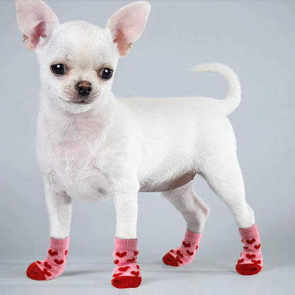 4pcs Warm Puppy Dog Socks: Soft Pet Knits Cartoon Anti-Slip Shoes - Cute Accessories for Small-Medium Dogs