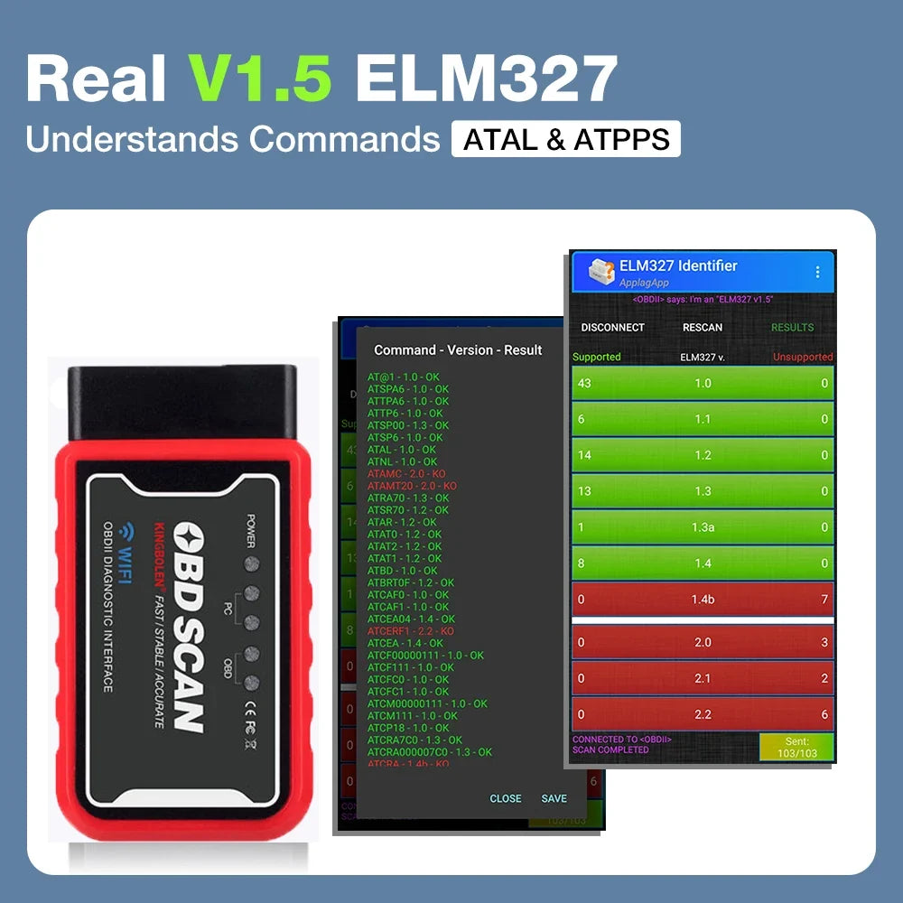 ELM327 V1.5 OBD2 Scanner - Bluetooth & WiFi Car Code Reader Diagnostic Tool for iPhone Android