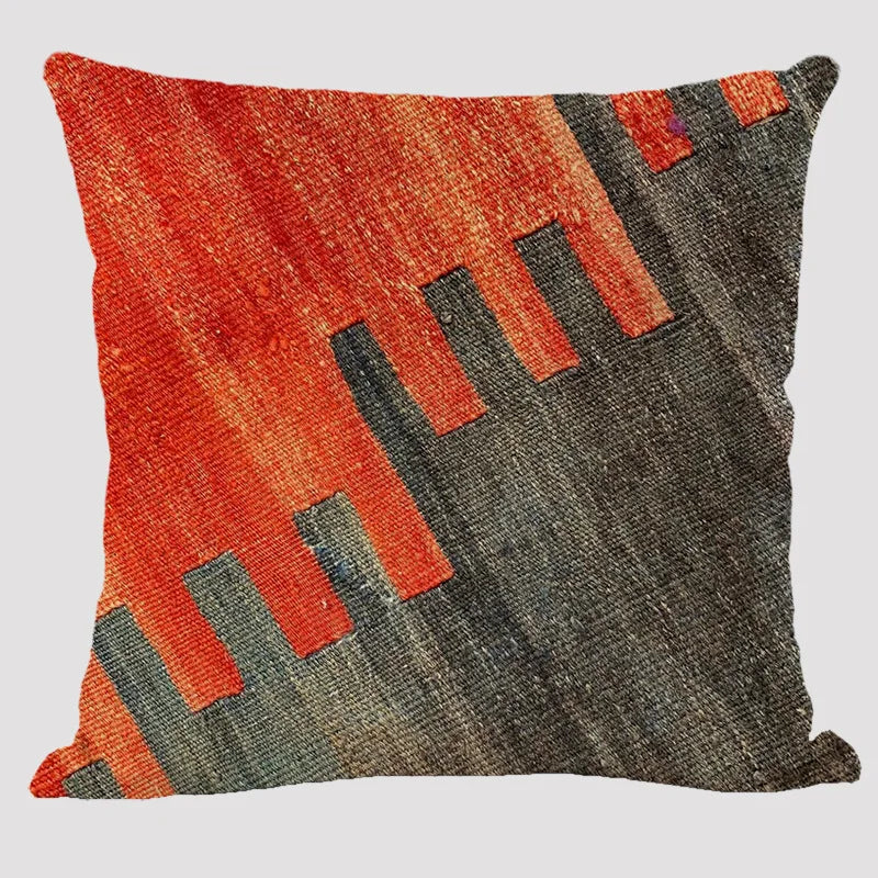 Bohemian Linen Cushion Cover – Multicolor Ethnic Geometric Pattern Decorative Pillow for Living Room Sofa