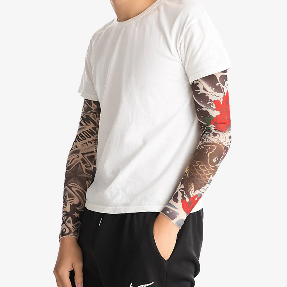 Street Tattoo Arm Sleeves - Sun UV Protection Cover for Outdoor Riding - Seamless Sunscreen Arm Gloves for Men and Women