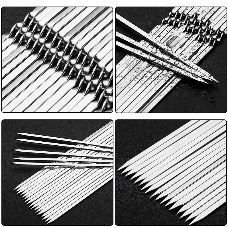 Stainless Steel Barbecue Skewers - 10/15Pcs Reusable BBQ Kebab Sticks for Outdoor Camping and Picnics - Cooking Tools