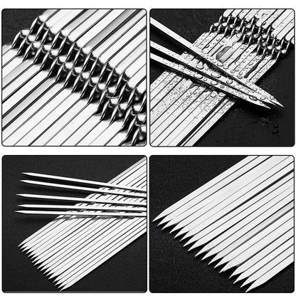 Stainless Steel Barbecue Skewers - 10/15Pcs Reusable BBQ Kebab Sticks for Outdoor Camping and Picnics - Cooking Tools