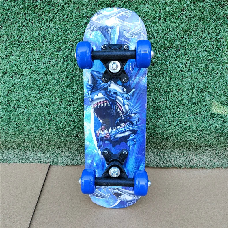 43cm Kids' Maple Skateboard – Double Rocker Deck with Cartoon Stickers for Beginners & Young Riders
