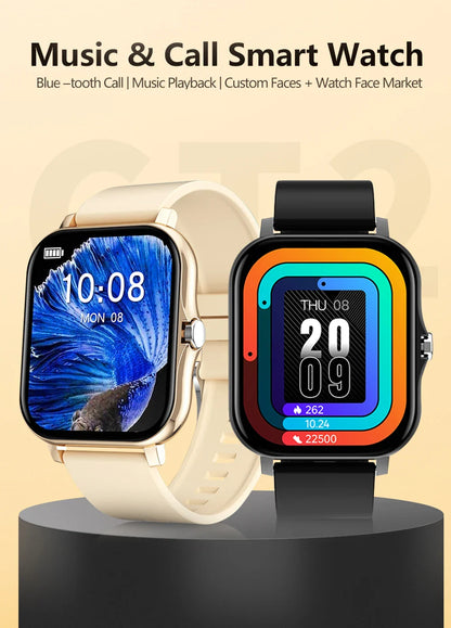 Smartwatch with Full Touch Screen — Call, Message Reminder, Music Control & Multi-Function Fitness Tracker, Compatible with iPhone & Android