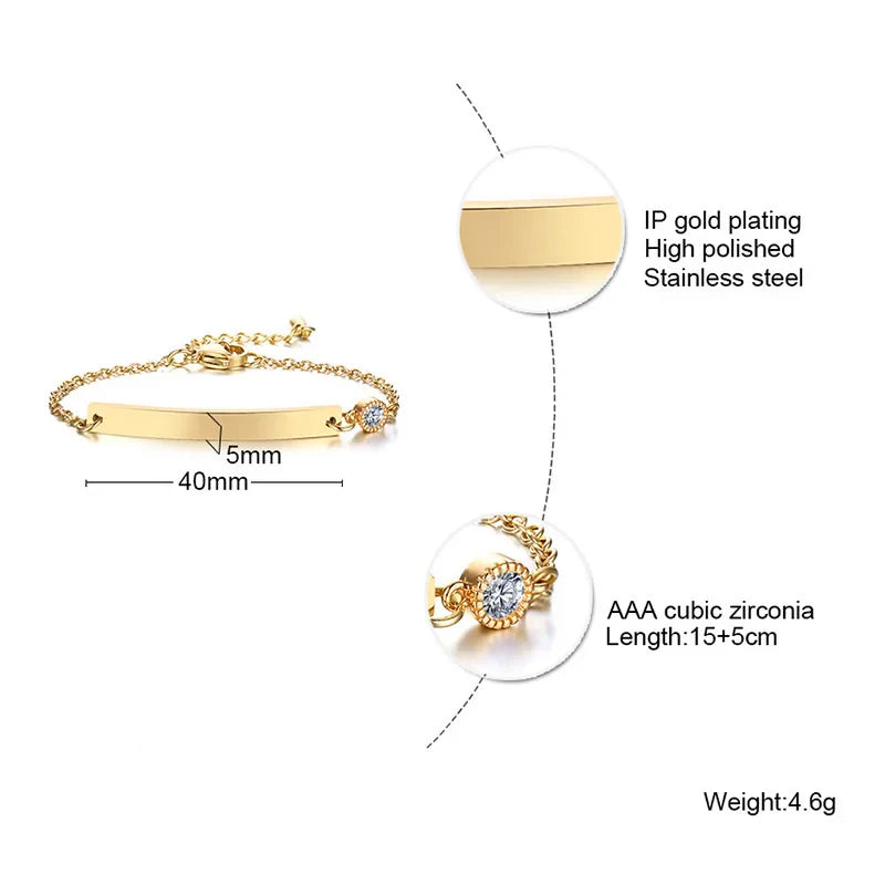 Elegant Personalized ID Bar Bracelet – 5mm Stainless Steel Link Chain for Women with Custom Name or Quote