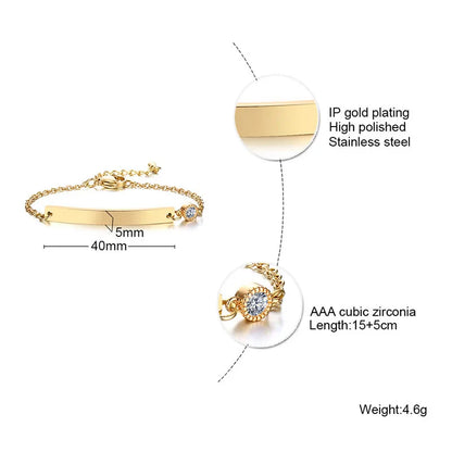 Elegant Personalized ID Bar Bracelet – 5mm Stainless Steel Link Chain for Women with Custom Name or Quote