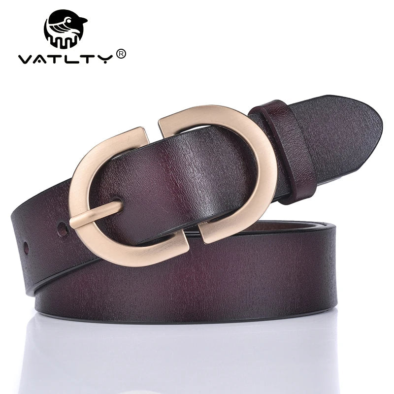 VATLTY Women's Leather Belt – Authentic Cowhide with Golden Alloy Buckle, Jeans & Trousers Belt (ZK105)