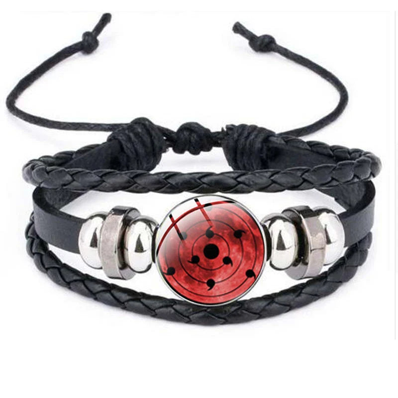 Anime Sharingan Eye Leather Bracelet – Vintage Goth Fashion Bangle for Men Fans Jewelry Gift