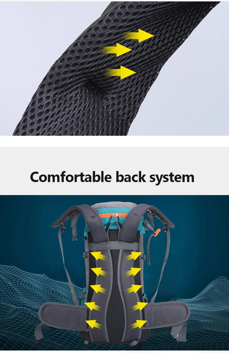 65L Large Camping Backpack — Waterproof Outdoor Hiking, Climbing & Trekking Mountaineering Sport Bag