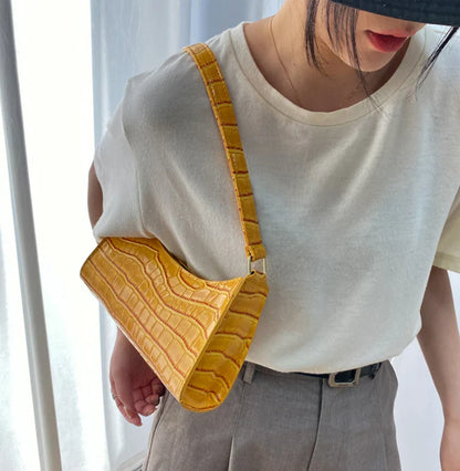 Fashion PU Leather Alligator Pattern Bag for Women – Small Armpit Handbag, Underarm Messenger Purse