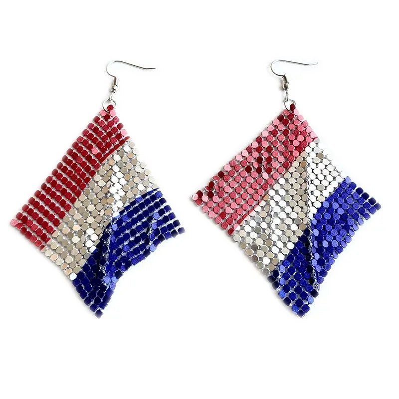 American Flag Drop Earrings - Patriotic 4th of July Independence Day Jewelry for Women