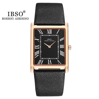 IBSO Ultra-Thin Rectangle Dial Men's Quartz Watch – Luxury Business Style, Genuine Leather Strap, Waterproof
