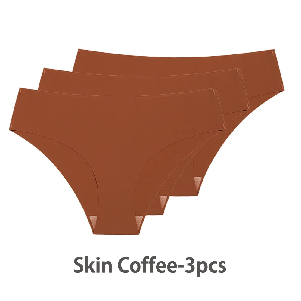 3PCS Seamless Silk Panties for Women – Breathable Low Waist Invisible Briefs, Soft & Sexy Underwear Set