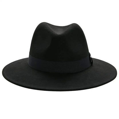 Unisex Black Fedora Hat – Wide Brim Jazz Panama Top Hat for Autumn and Winter – Classic Gentleman Style