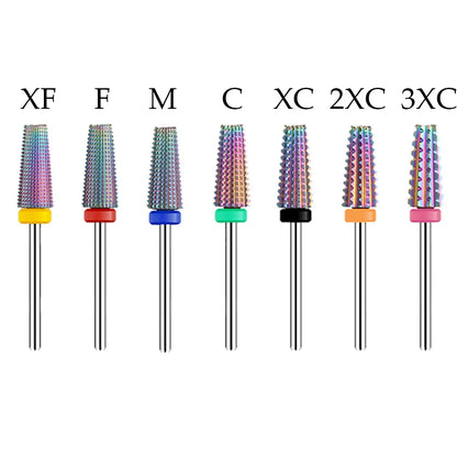 Purple 5-in-1 Tapered Carbide Nail Drill Bits - Milling Cutter for Manicure, Gel & Acrylic Removal, Nail Accessories Tool