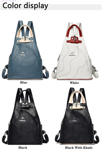 Women's Leather Zipper Backpack - Chest Bag Travel Pack, Ladies' School Bagpack for Teenage Girls, Sac A Dos