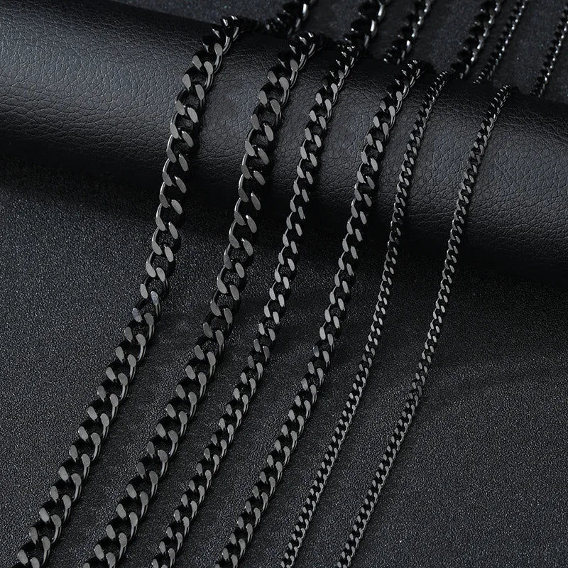 Basic Punk Cuban Chain Necklace – 3mm/5mm/7mm Stainless Steel Curb Link Choker for Men & Women, Black & Gold Colors