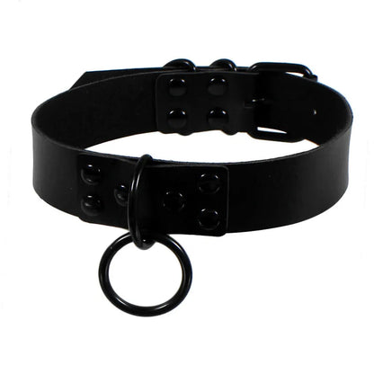 Black Round Punk Gothic Choker Necklace – Handmade Leather Collar for Party & Fashion