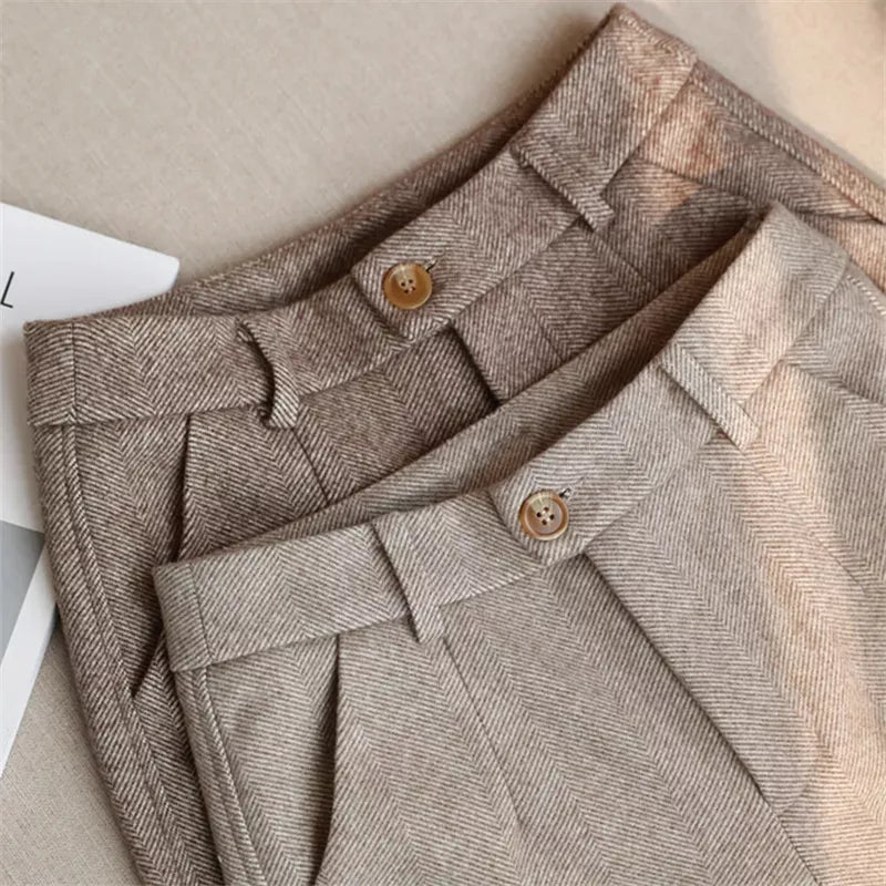 Women's Woolen Harem Pants - High Waisted Casual Pencil Trousers for Autumn/Winter 2024, Ideal for Office and Everyday Wear