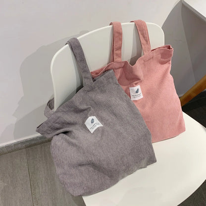 Soft Corduroy Handbags for Women - Shoulder Bags, Reusable Environmental Storage - Small and Large Shopper Totes
