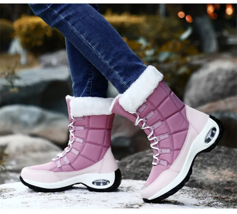 Women’s Waterproof Winter Snow Boots – Warm Plush Fur, Non-Slip Outdoor Platform Ankle Boots