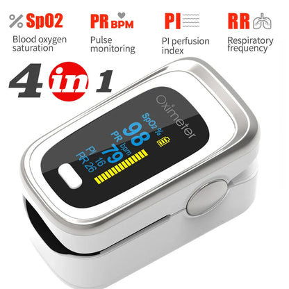 KIUZOU Finger Pulse Oximeter – SPO2, PR, PI, RR Blood Oxygen Saturation and Heart Rate Monitor with OLED Display