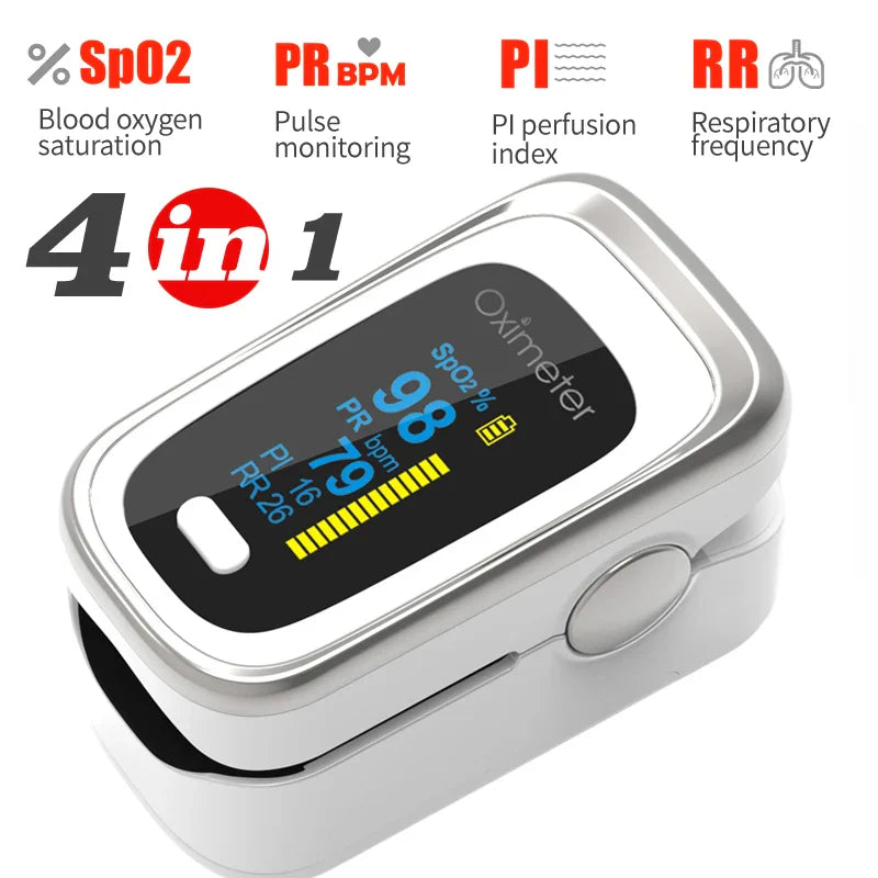 KIUZOU Finger Pulse Oximeter – SPO2, PR, PI, RR Blood Oxygen Saturation & Heart Rate Monitor, OLED Display