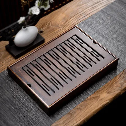 Natural Bamboo Wood Tea Tray – Rectangle Tea Set with Drainage, Water Storage Board for Chinese Tea Cups, Home Accessories