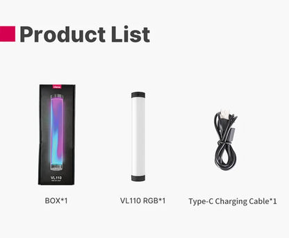 Ulanzi VL110 24CM RGB LED Light Wand – 2500K-9000K Handheld Magnetic Video Stick Light with 2600mAh Battery for Photography & Vlogging