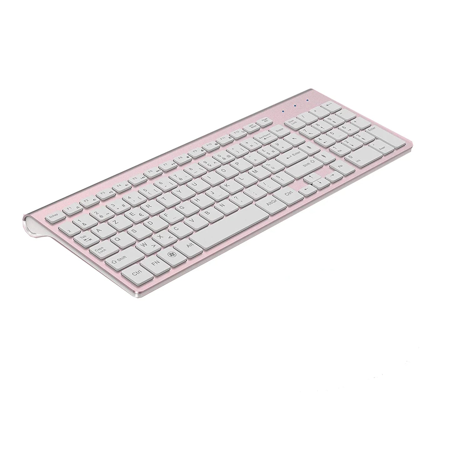 Wireless AZERTY Keyboard 2.4G USB — Ultra-Thin, Silent, Ergonomic French Keyboard for PC & Laptop, Pink/Grey/Silver