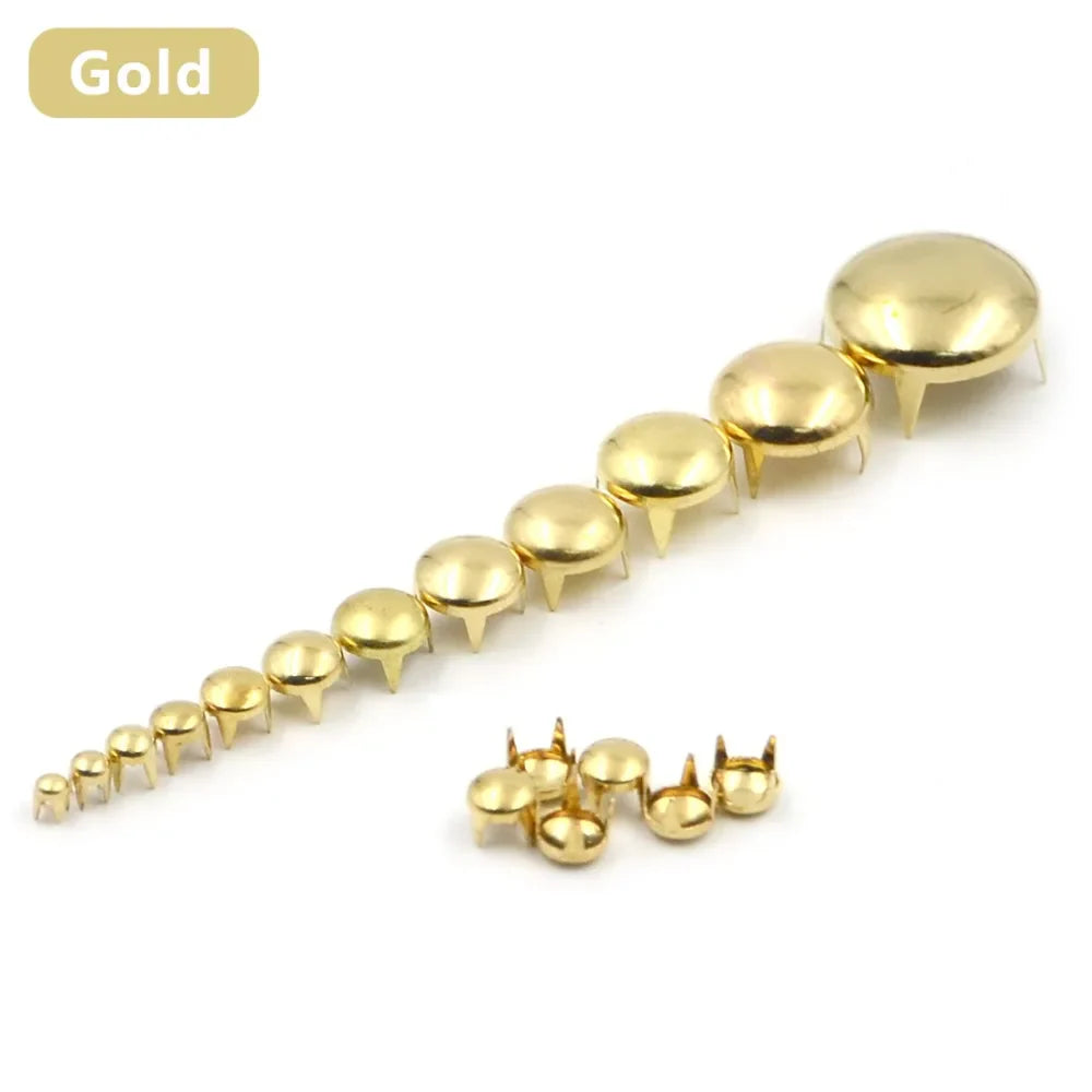 100pcs Round Dome Rivets Spike Studs 2.5-16mm – Punk Rock DIY Leather Craft for Shoes, Clothing & Bags