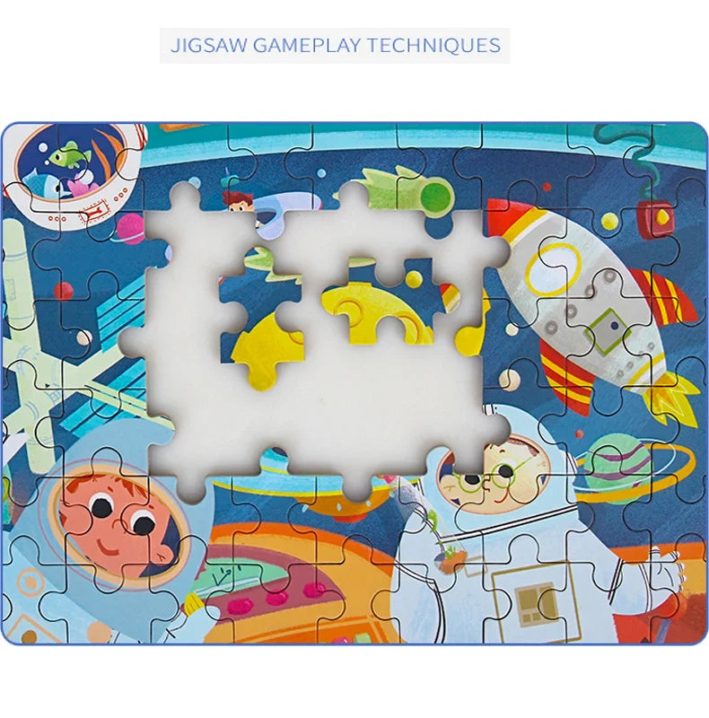 60PCS Wooden Puzzle Toys – Cartoon Vehicle & Animal Jigsaw for Kids’ Learning & Educational Play