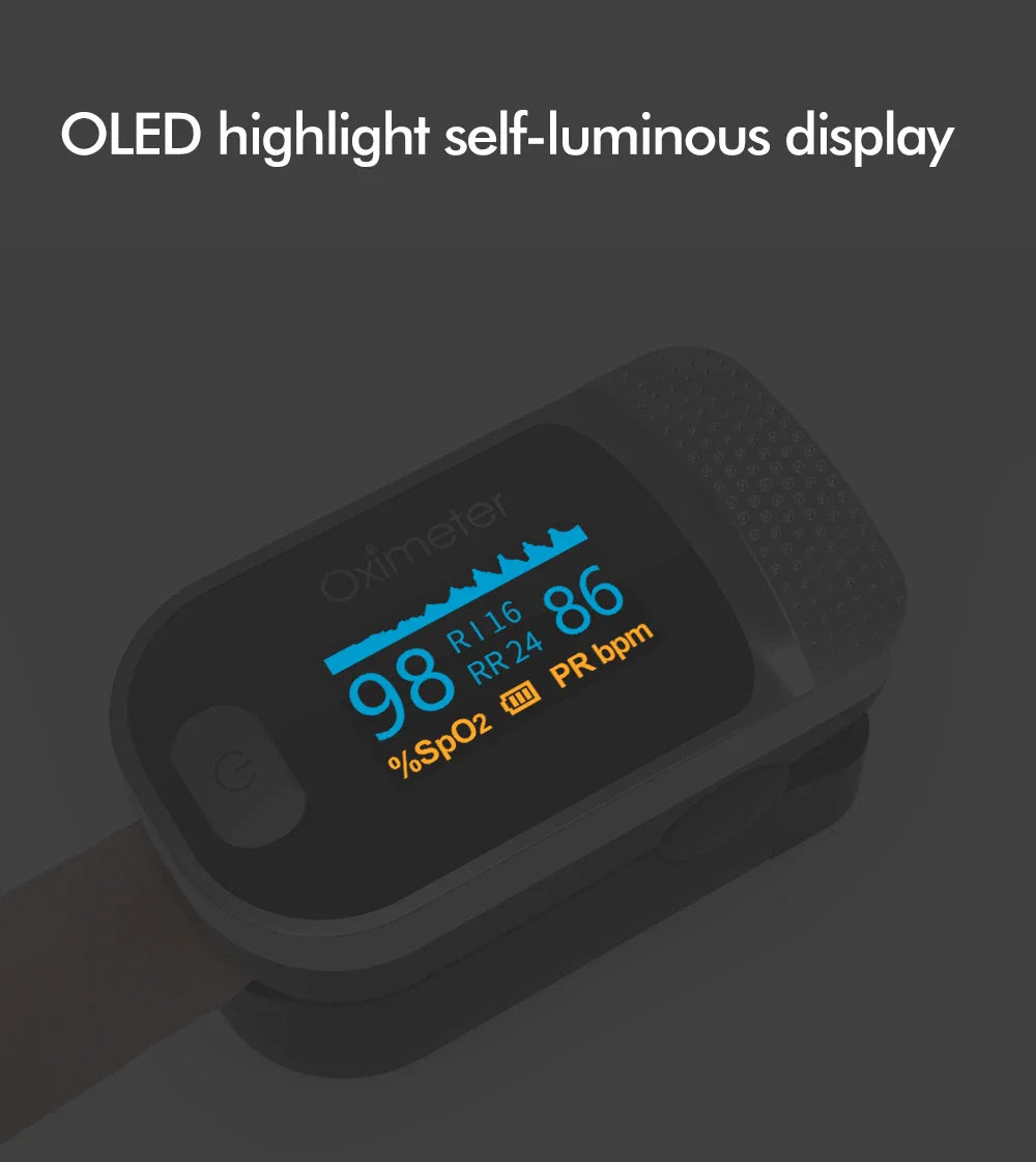 KIUZOU Finger Pulse Oximeter – SPO2, PR, PI, RR Blood Oxygen Saturation & Heart Rate Monitor, OLED Display