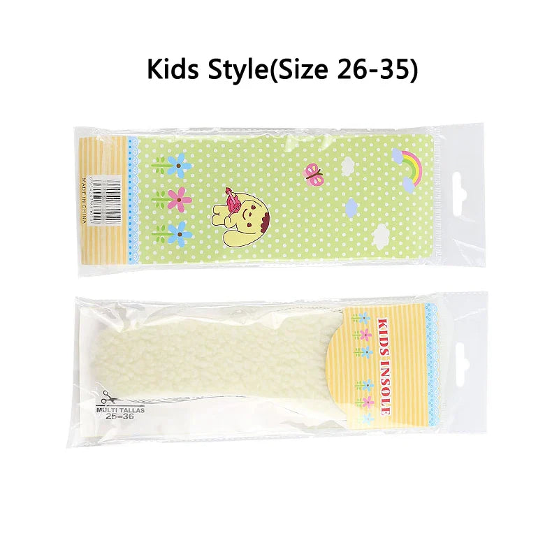 Wool Heated Insoles for Kids & Adults – Thermal Thickened Artificial Cashmere Shoe Inserts for Winter Snow Boots