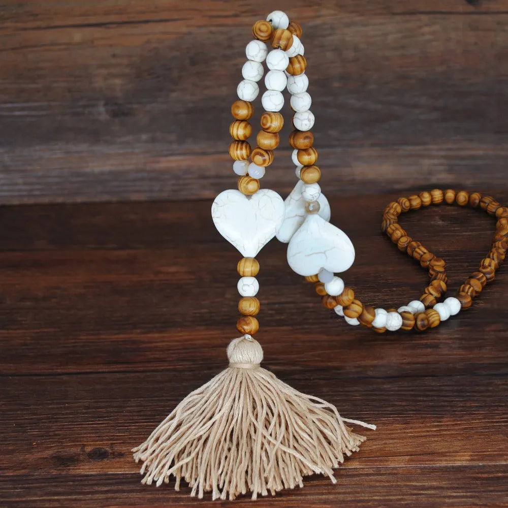 Wooden Bead Tassel Long Necklace - Bohemian Summer Beach Sweater Chain for Women | Mother's Day Gift
