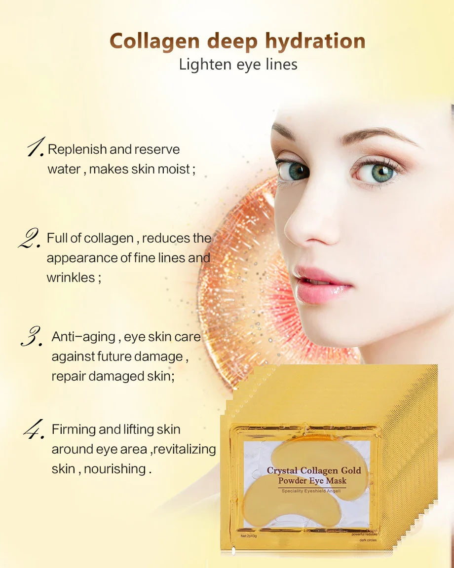 InniCare Crystal Collagen Gold Eye Masks – 50/60/80/100 Pcs Anti-Dark Circle Beauty Patches for Eye Skin Care, Korean Cosmetics