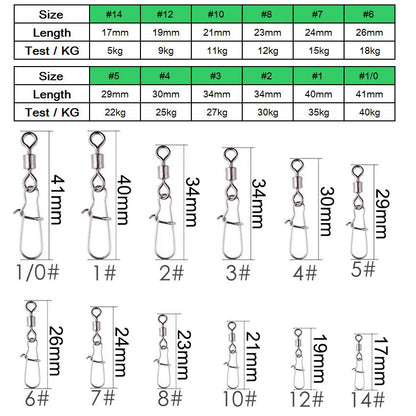 50 pcs Stainless Steel Fishing Connector Pin Bearing Rolling Swivel Snap in Box - Tackle Accessories for Lure Hooks
