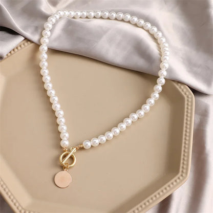 Vintage Pearl Choker Necklace for Women - Wedding Coin Lock Pendant Chain Jewelry & Party Gift