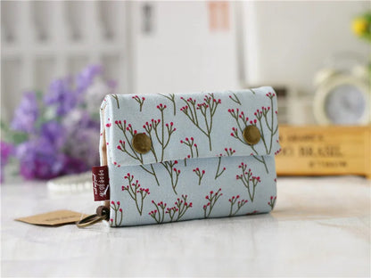 Handmade Three-Fold Fabric Wallet — Short Zipper Purse for Women & Men, Multi-Function Card & Key Holder for Teens